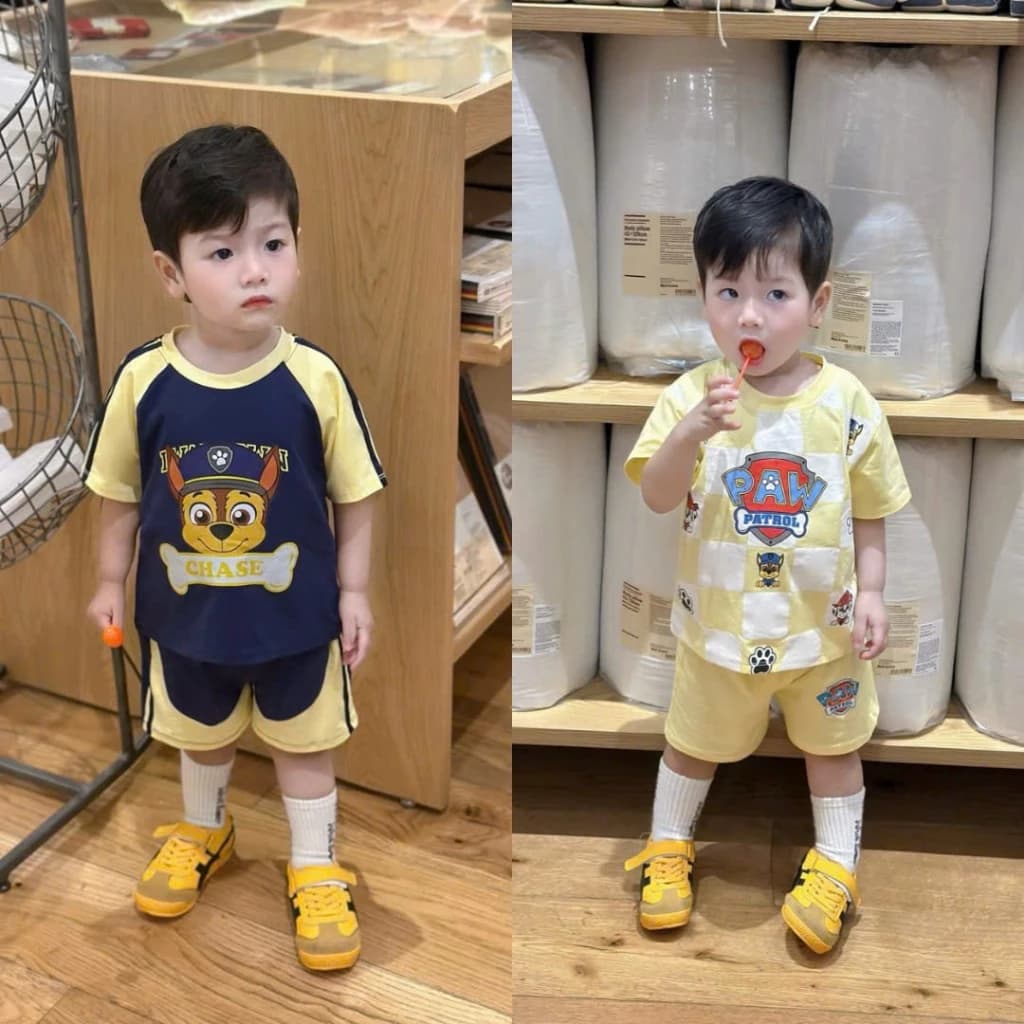 Bộ Cộc Tay Cho Bé Trai Chất Liệu Cotton In Hình Chó Cứu Hộ Paw Dễ Thương Size 8-20kg Quần Áo Trẻ Em Set Quần Áo Bé Trai
