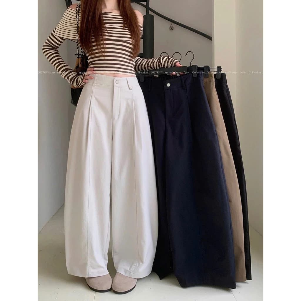 Quần kaki jean ống suông rộng nữ PEAR.CLUB, quần bò ống dứng dáng parachute BIGSIZE mặc đi học đi làm đi chơi Q30