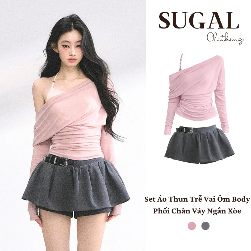 SUGAL - Áo Trễ Vai Kèm ÁO HAI DÂY Bên Trong - Áo Kiểu Nữ Hàn Quốc Phù Hợp Đi Học, Đi Chơi | TOP NU 284V2