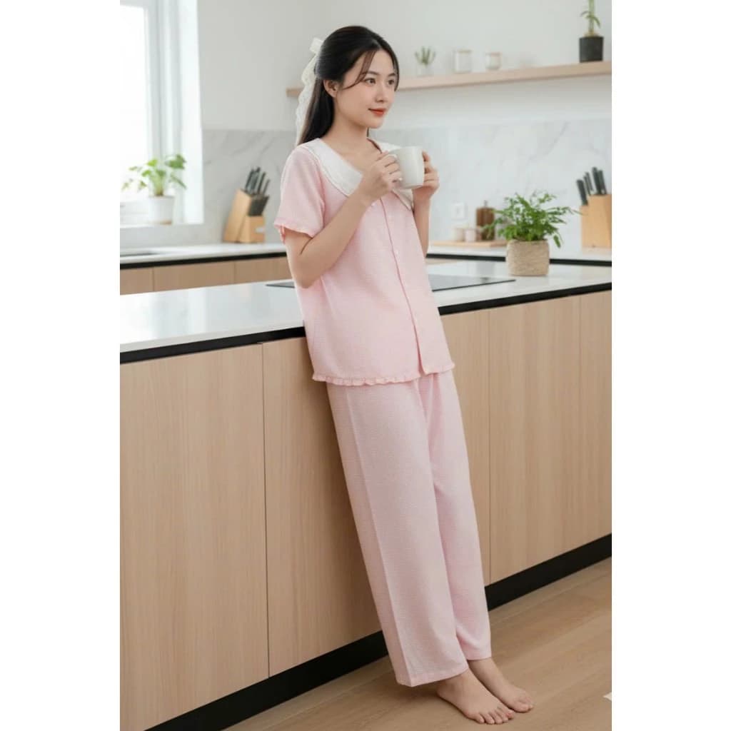 [GIẢM GIÁ]ĐỒ BỘ CỔ SEN XINH XẮNẢnh thật- Hàng thiết kế] vải lụa mềm đẹp