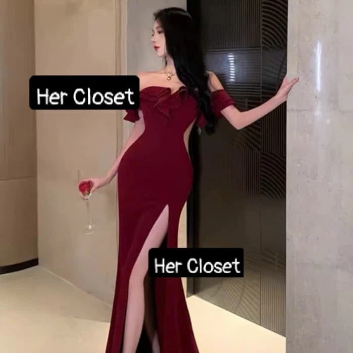 [VÁY THIẾT KẾ] Váy body trễ vai xẻ tà dáng dài đầm body trễ vai dáng dài váy maxi đầm maxi sang chảnh đầm đi tiệc, sẵ...