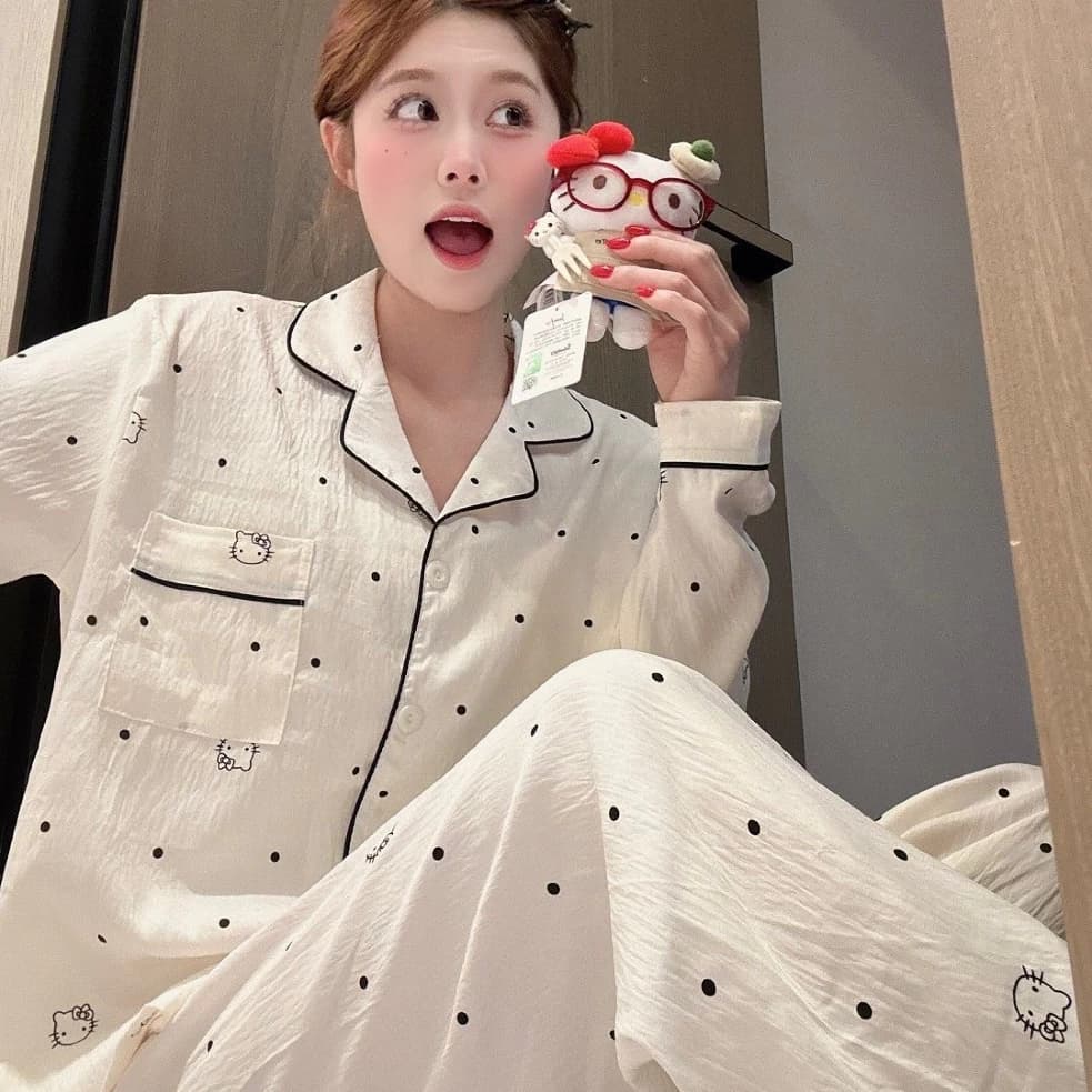 [Sẵn] Bộ ngủ pyjama nữ nhiều hoạ tiết dài tay mặc nhà chất đũi mềm mát 265