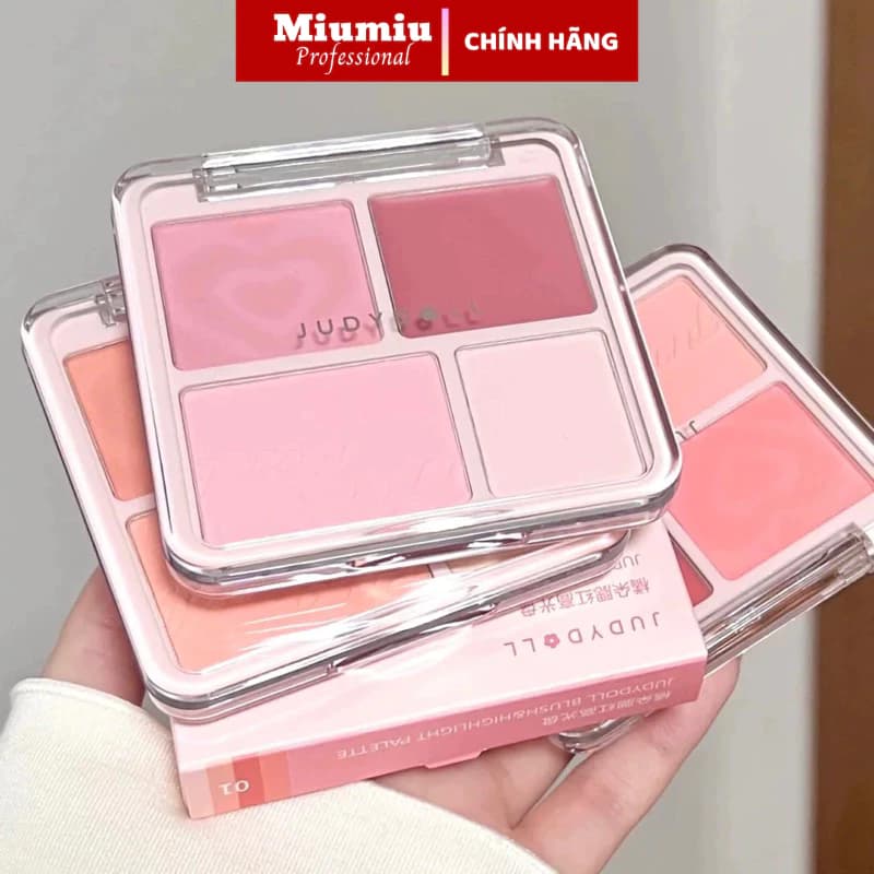 Phấn má hồng 4 ô Màu má hồng và bắt sáng Tự Nhiên Làm Sáng Gương mặt Cho Mọi Tone Da 9g