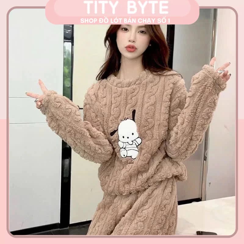 Bộ đồ ngủ lông hình Voi , Bông Nỉ giữ nhiệt bo gấu mặc ở nhà Siêu Ấm (size 40 > 66kg)