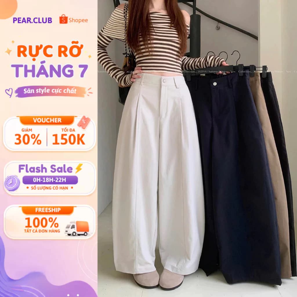 Quần Ống Rộng Parachute Chất Kaki Jean PEAR.CLUB, quần jean ống suông rộng, BIGSIZE Hàn Quốc mùa thu đông đi chơi Q30