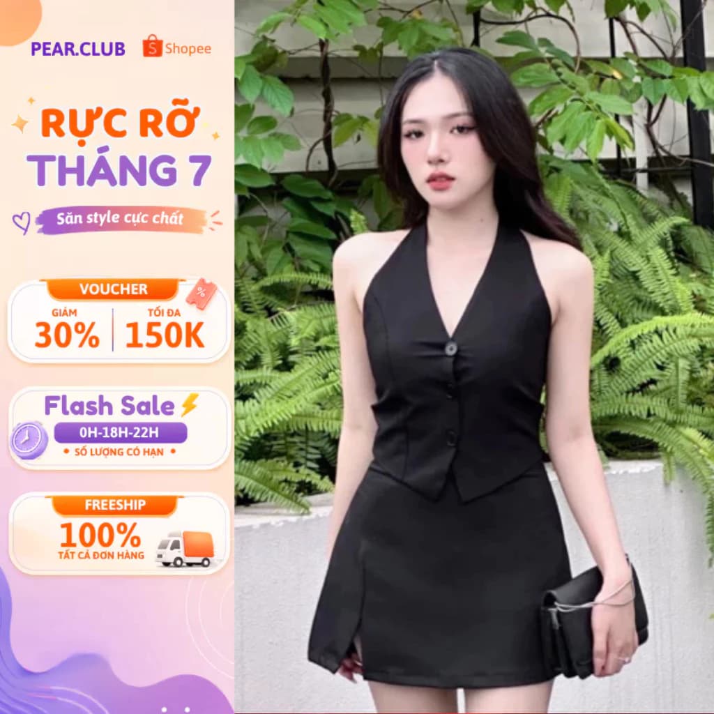 Set Áo Gile Cổ Yếm Phối Chân Váy Ngắn MINA Sang Chảnh Đi Chơi Dự Tiệc Đi Làm Đều Xinh