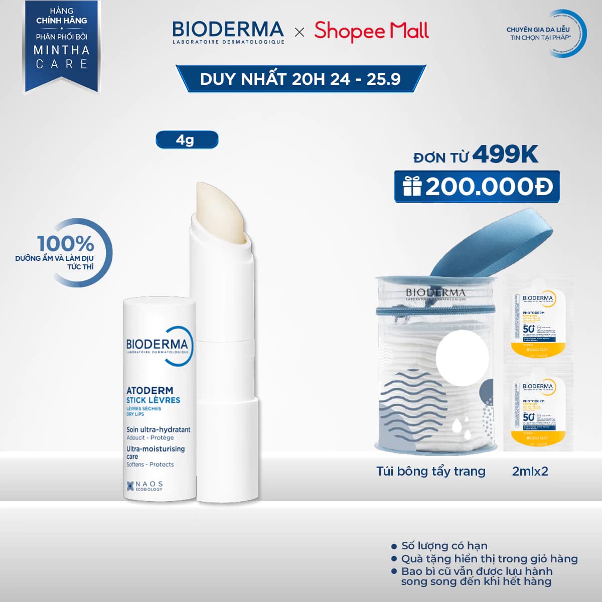 Son dưỡng môi khô nứt nẻ và tổn thương Bioderma Atoderm Stick Levres - 4g