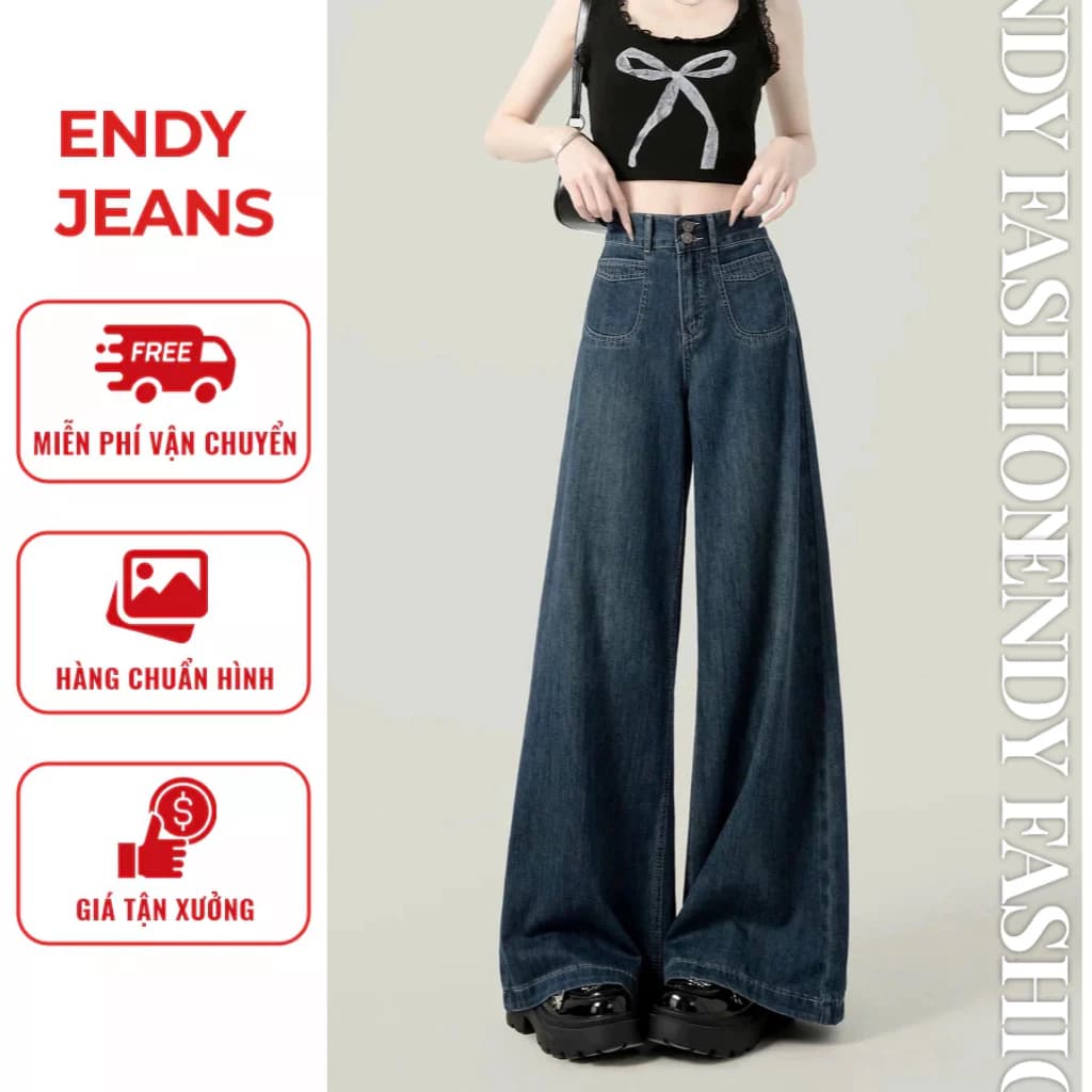 Quần jeans nữ ống rộng cạp cao, quần bò nữ suông dài dáng rộng ống đứng thời trang trẻ trung ED46