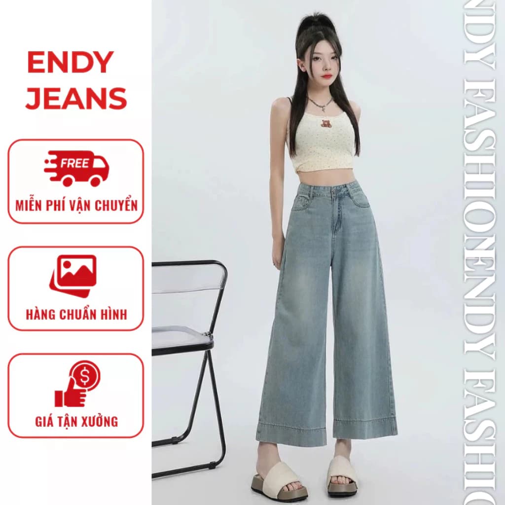 Quần jeans nữ ống suông cho nấm lùn, quần bò suông dài dáng rộng ống đứng thời trang ED49