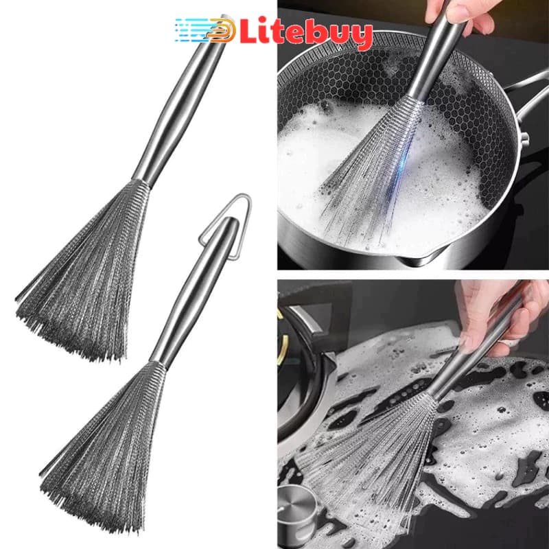 PVN72986 Chổi Inox 304 Chuyên Dùng Cọ Chà Rửa Nồi, Chảo Siêu Sạch, Nhanh Chóng Loại Bỏ Vết Bẩn, Có Móc Treo