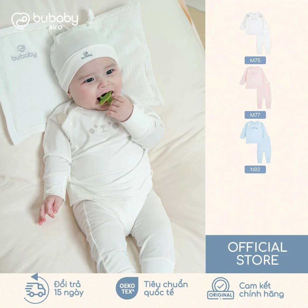 Bộ quần áo dài tay cài chéo BU Baby, bộ sơ sinh bé trai bé gái, bộ newborn mềm mịn | BSR110811