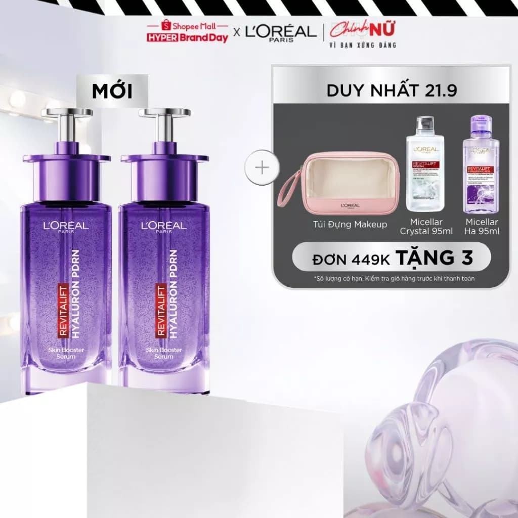 [MỚI] VB_ Bộ 2 serum cấp ẩm & căng bóng da HA + PDRN tổng hợp sinh học L'Oréal Paris Revitalift Skin Booster 30mlx2