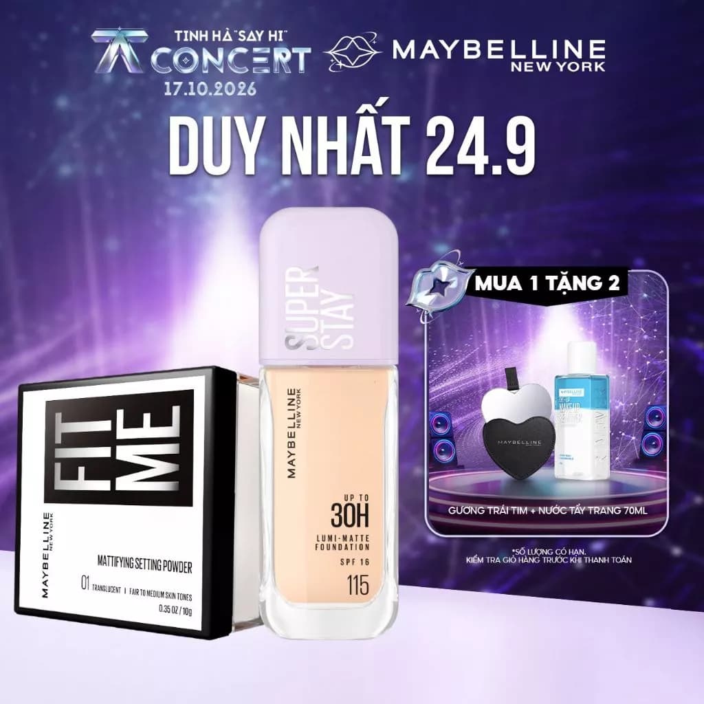 [Bộ trang điểm]Kem nền bắt sáng Superstay Lumi Matte và Phấn phủ bột Fit Me Mattifying Setting Powder Maybelline NewYork