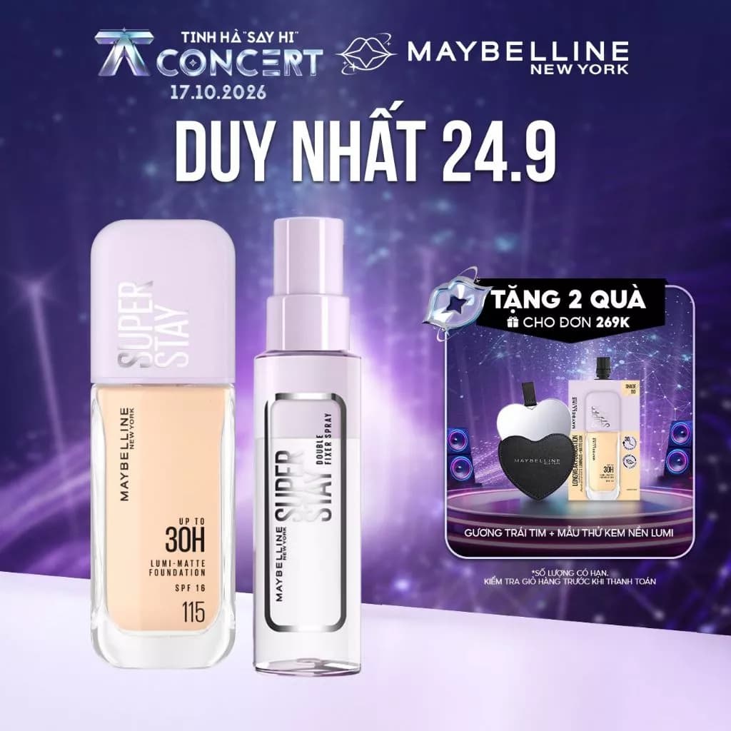[Bộ trang điểm] Kem nền bắt sáng Superstay Lumi Matte và Xịt khóa nền Superstay Double Fixer Spray Maybelline New York