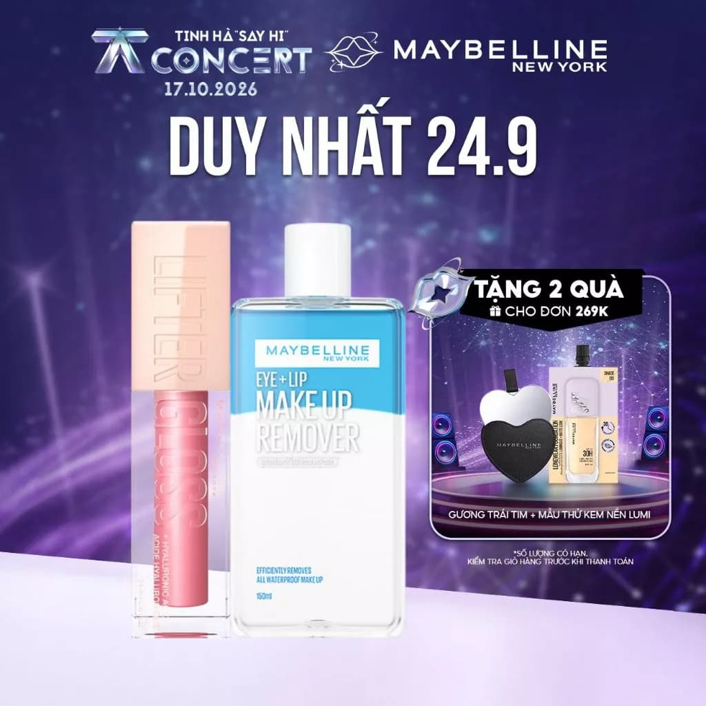 [Bộ trang điểm] Son Bóng Lifter Gloss cho Đôi Môi Đầy Căng Mọng Kẹo và Nước tẩy trang mắt môi  Eye & Lip Makeup Remover