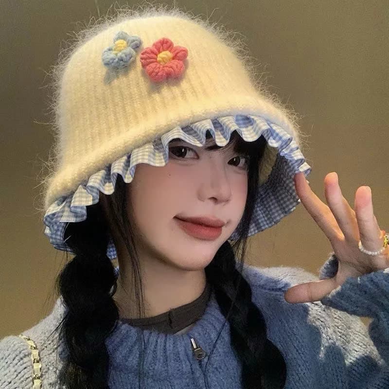 MŨ LEN HOA PHỐI XINH XẮN CUTE