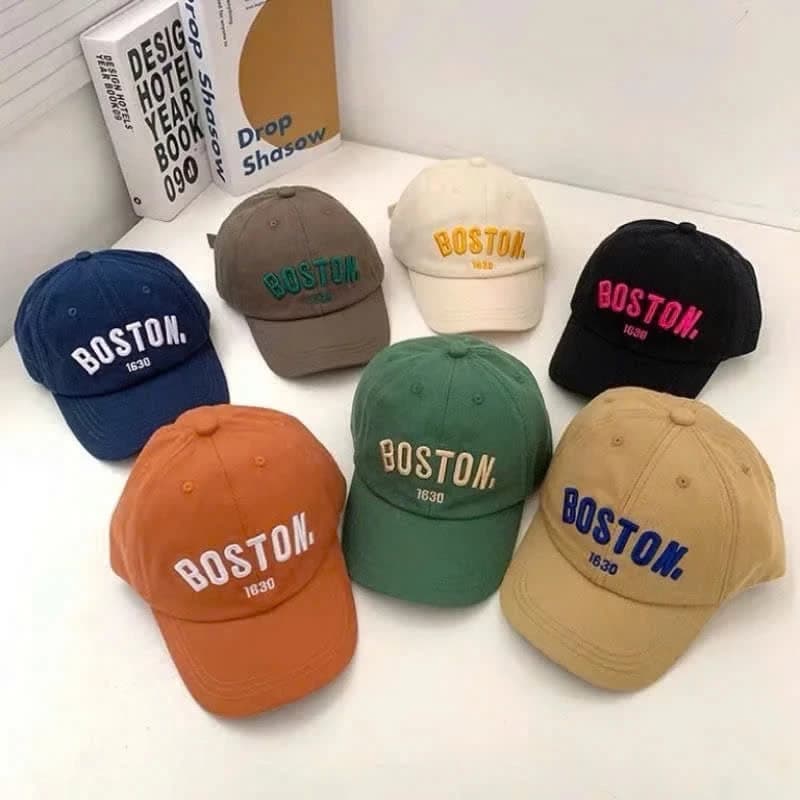 Mũ lưỡi trai trẻ em thêu chữ Boston form mềm, màu trơn họa tiết chữ thời trang dành cho trẻ em 4-7t.