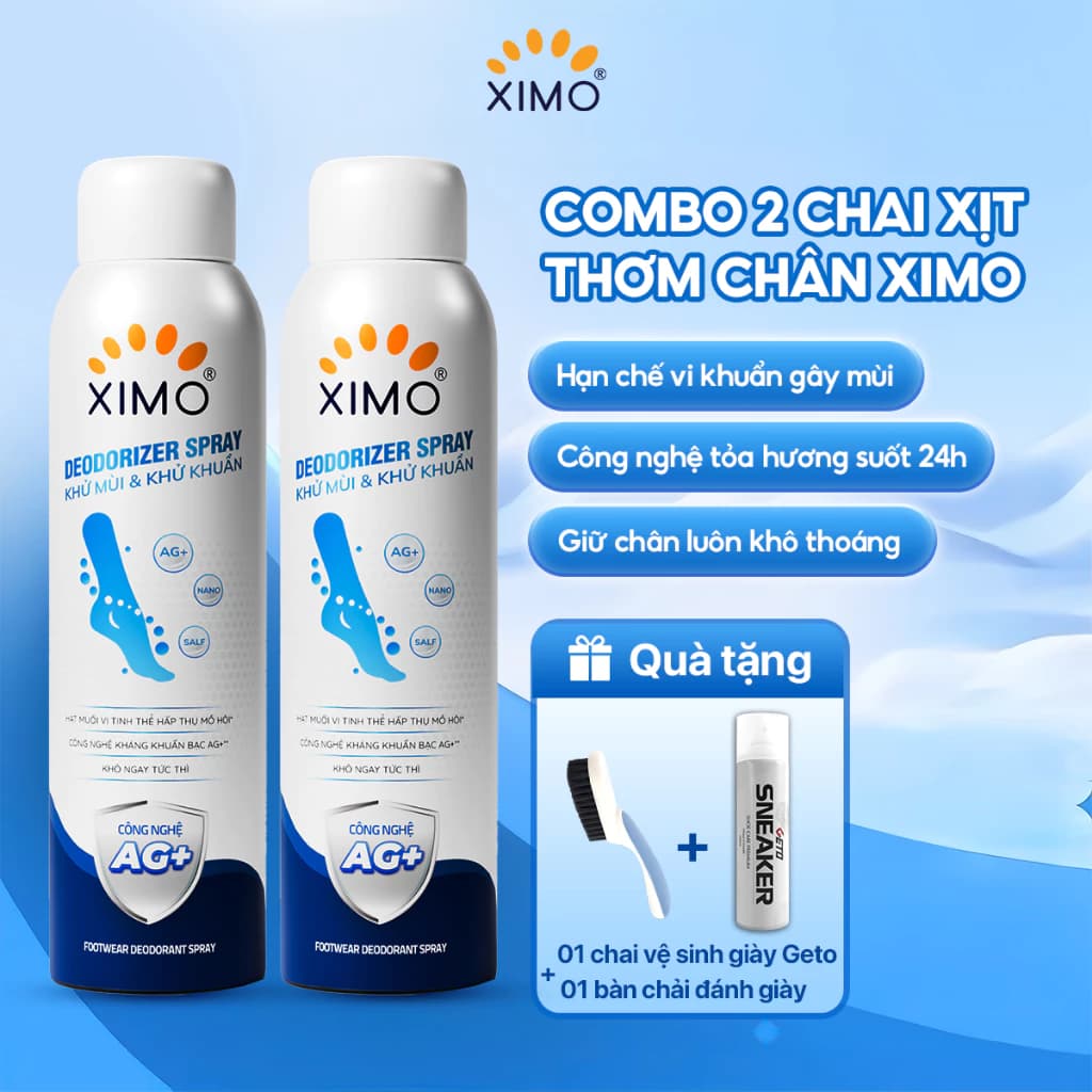 Combo 2 Chai Xịt thơm chân Ximo 200ml giúp khử mùi hôi chân và khử mùi giày ngăn tiết mồ hôi và vi khuẩn gây mùi