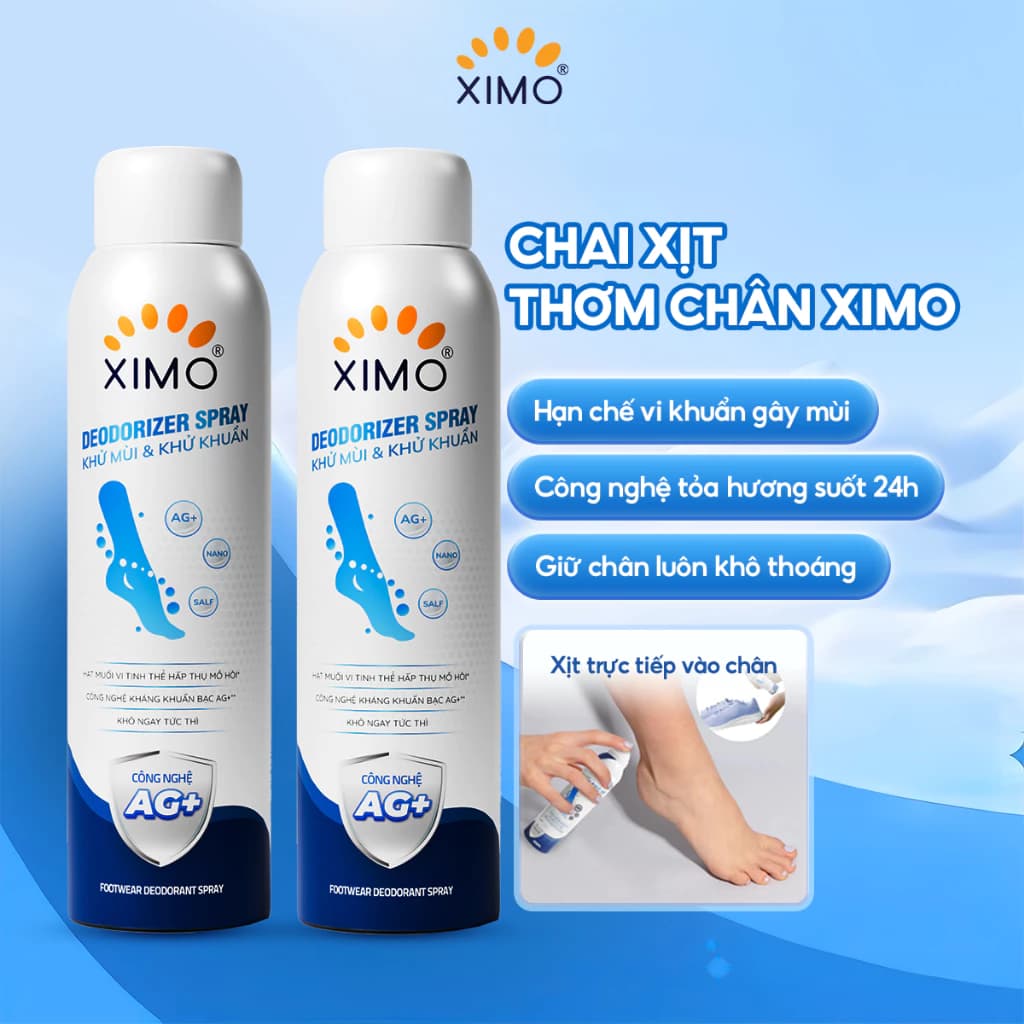 Xịt thơm chân Ximo 200ml giúp khử mùi hôi chân và khử mùi giày ngăn tiết mồ hôi và vi khuẩn gây mùi