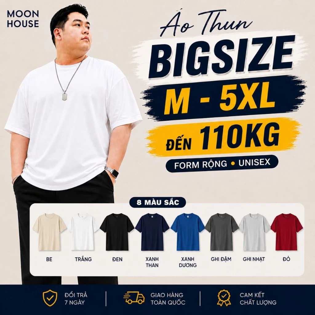 [ CÓ BIGSIZE] Áo phông trơn Cotton nam nữ MOON HOUSE bacsic đơn giản Cổ Tròn