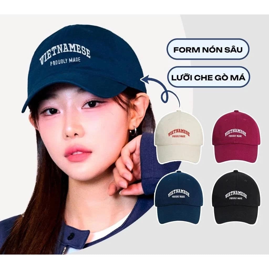 Mũ Lưỡi Trai Thêu VIETNAMESE Form Sâu Chất Kaki Vintage Phong Cách Hàn Quốc