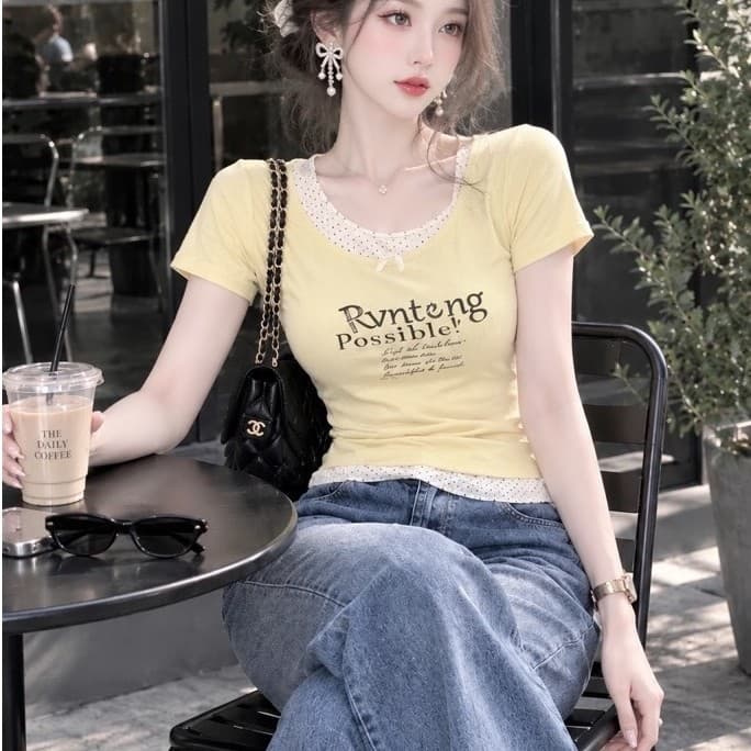 🍒 ÁO THUN GIẢ HAI LỚP CHẤM BI - HOT TREND HÀN QUỐC 🍒