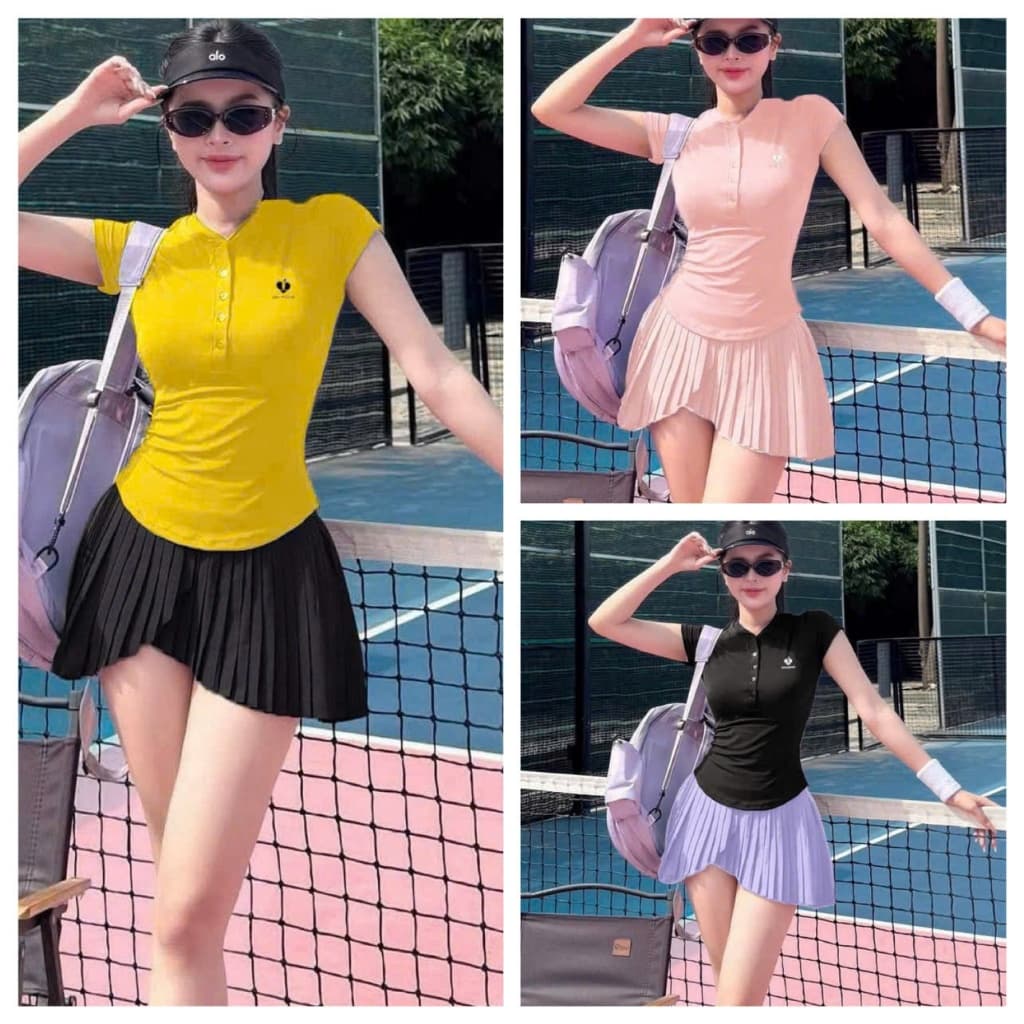 [PICKLEBALL] Bộ thể thao nữ, Áo váy Quảng Châu cao cấp chơi Pickleball Golf Tennis, cầu lông