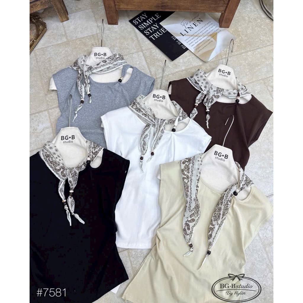 🧣 ÁO THUN SÁT NÁCH CỔ KHOÉT MIX KHĂN BANDANA - GU LẠ MẮT, SANG CHẢNH 🧣