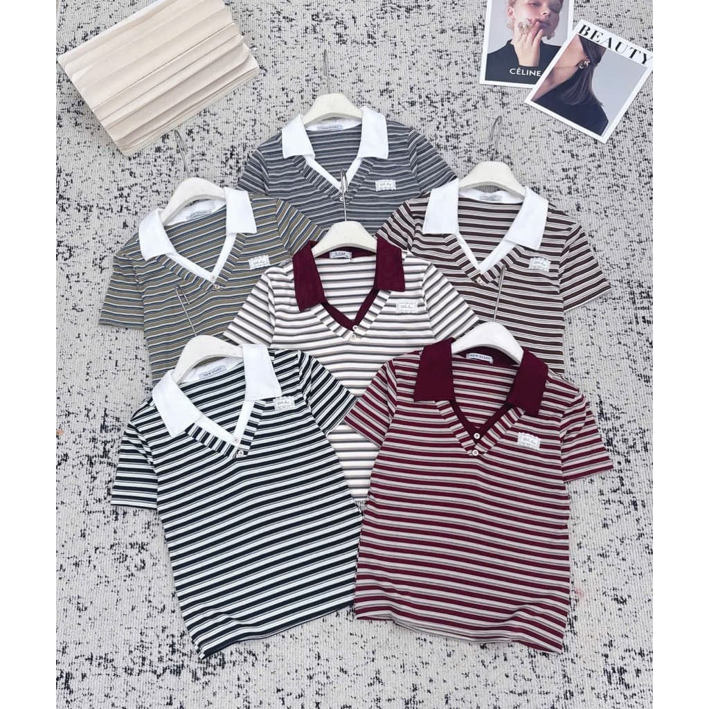 ⚡ ÁO POLO KẺ NGANG CỔ V - STYLE HÀN QUỐC NĂNG ĐỘNG ⚡