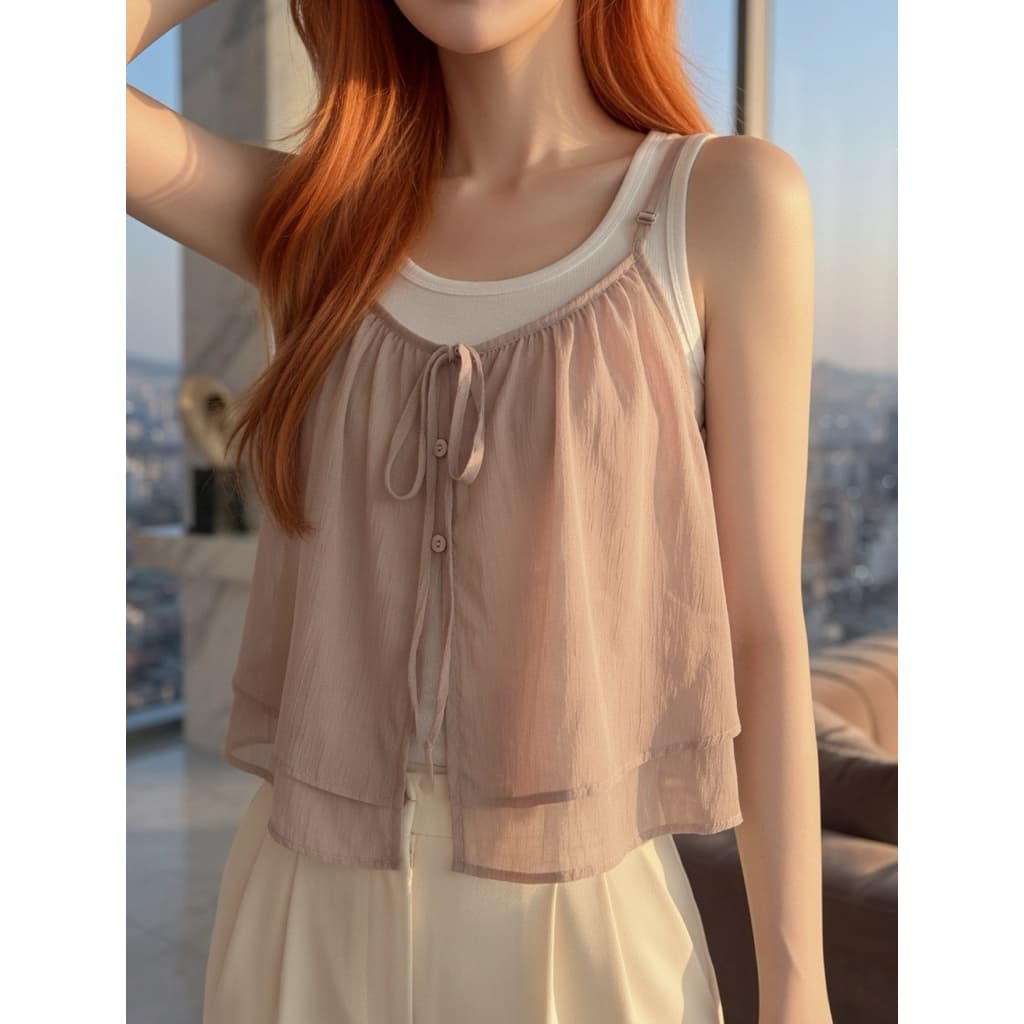 🔥 Set bộ nữ sang trọng Kristy Boutique - Set áo hai dây layer phối chân váy/quần ống rộng tiểu thư Hàn Quốc 🎀