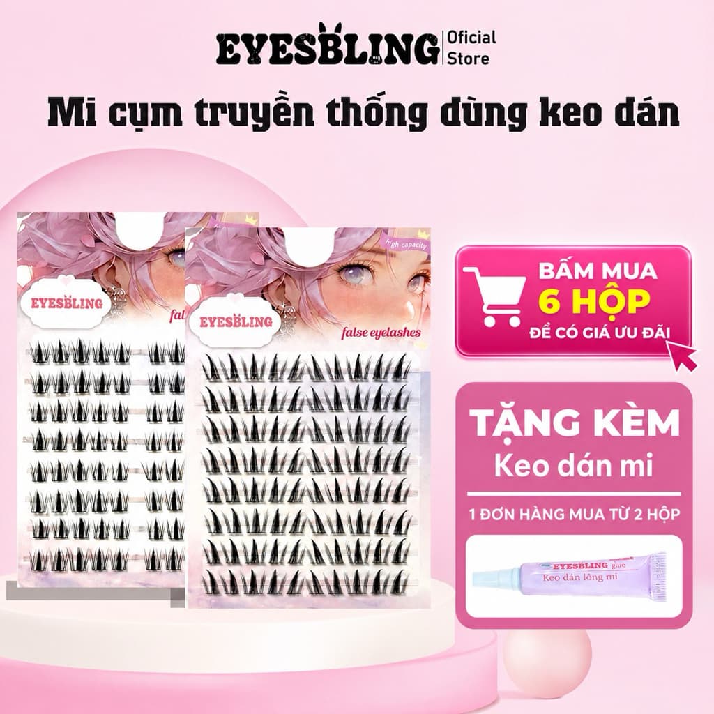 Lông Mi giả EYES-BLING cụm 99k 6 hộp. tặng keo khi đơn mua từ 2 hộp cho mỗi đơn,tái sử dụng được