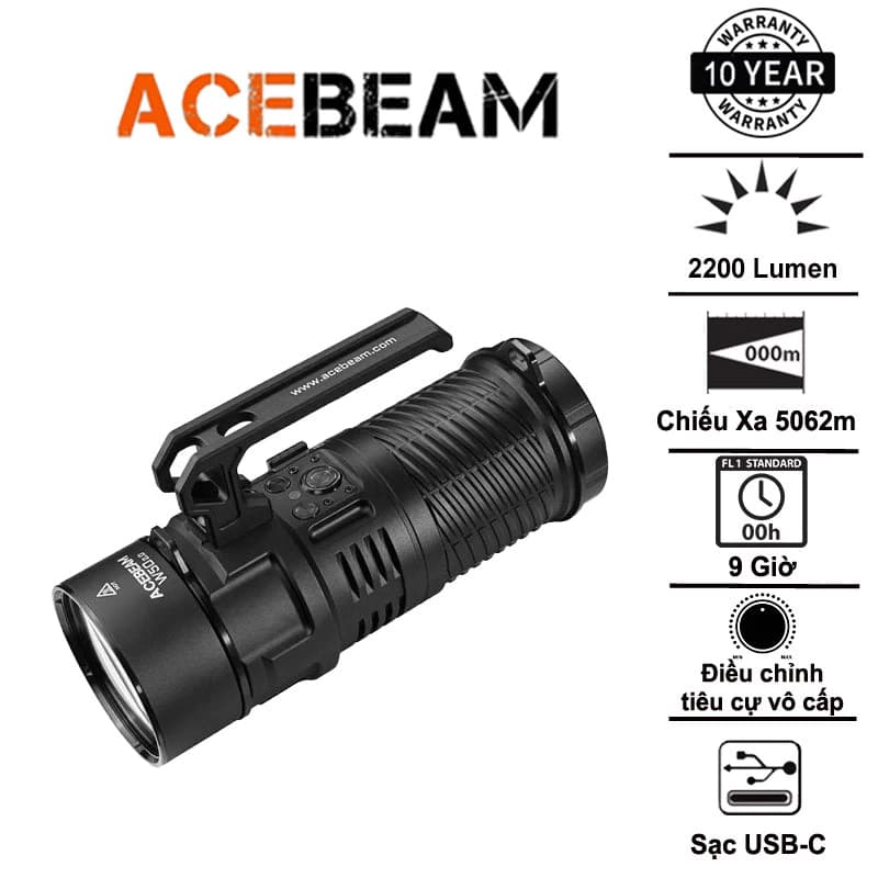 Đèn pin LEP đặc chủng ACEBEAM W50 2.0 chiếu siêu xa 5062m chức năng zoom điện tử